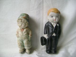 2 Antique Made In Japan Bisque Porcelain Mini Small Boy Dolls,  Dug In Benicia Ca