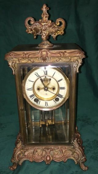 Antique Ansonia Crystal Regulator Clock Open Escapment Mercury Pendulum