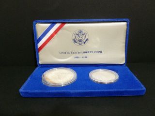 Coins United States Liberty 1886 - 1986 2 Pics Set (s) Silver W/ Case 8023