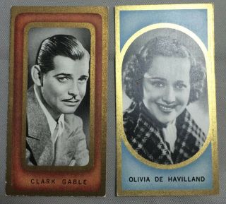 2 1938 Olivia De Haviland & Clark Gable Tobacco Trading Card Carreras Film 5 1