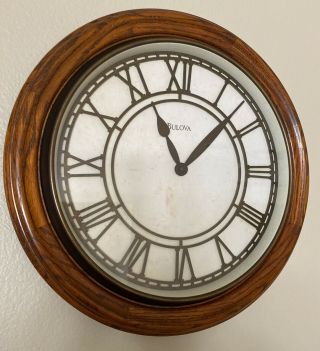 Vintage Bulova 15” Round Wall Clock Solid Oak