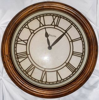 Vintage Bulova 15” Round Wall Clock Solid Oak 2