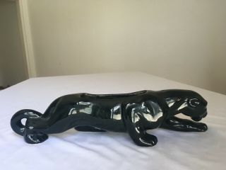 Vintage 15 " Shiny Glossy Ceramic Black Panther Jaguar Midcentury Statue Planter
