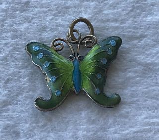 Vintage Sterling Silver Guilloche Enamel Butterfly Charm/pendant