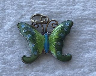 Vintage Sterling Silver Guilloche Enamel Butterfly Charm/Pendant 2