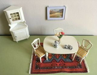 Vintage Lundby Doll House Royal Dining Room Set,  Corner Hutch & Accessories