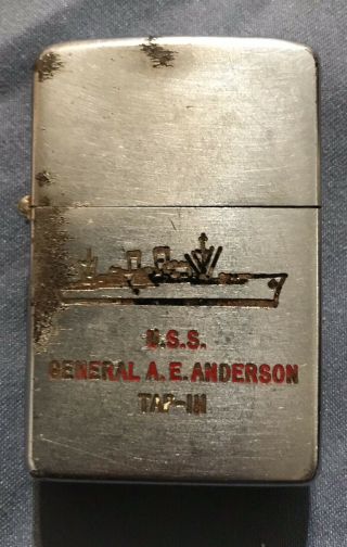 Vintage Military Ship Zippo Lighter Uss Gen.  A.  E.  Anderson Tap Iii.  1940’s