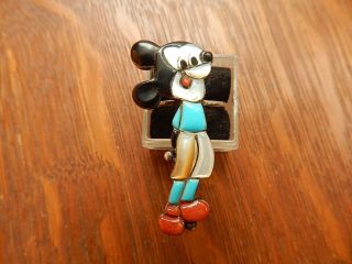 Vintage Mickey Mouse Zuni Turquoise Red Coral Sterling Silver Ring Sz 6.  75