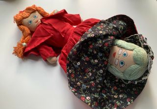 Vintage Topsy Turvy Little Red Riding Hood Wolf Grandmother Doll Cloth 20 "