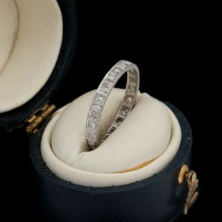 Antique Vintage Art Deco 900 Platinum Diamond Wedding Infinity Band Ring Sz 6.  25
