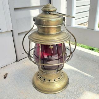 Antique Brass Fire Lantern No 39 Adams Westlake Kerosene Lantern Firemans Lamp