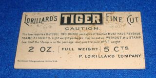 Vintage 1800 ' s P.  Lorillards Cigarette Trading Cards Tiger Fine Cut Tobacco 2