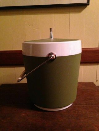 Vintage Olive Green Ice Bucket With Lid & Handle Retro 60 
