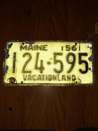 1956 Maine License Plate Collector Vintage Antique Vacationland Yellow