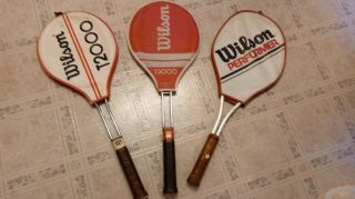 3 Vintage Wilson Tennis Rackets T3000 T2000 Jimmy Connors Performer & Covers
