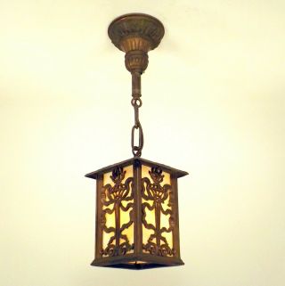 Antique Slag Glass Porch Entry Pendant Lantern Ceiling Light Fixture Rewired
