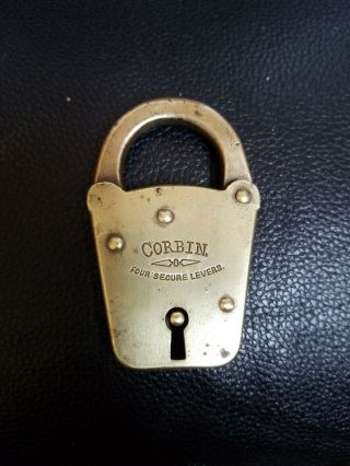 Vintage Corbin Four Secure Levers Padlock,  Unique Shape,  No Key - Brass