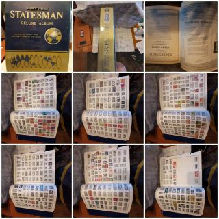 Vintage 1972 Statesman Deluxe Stamp Album Partially Filled With Stamps