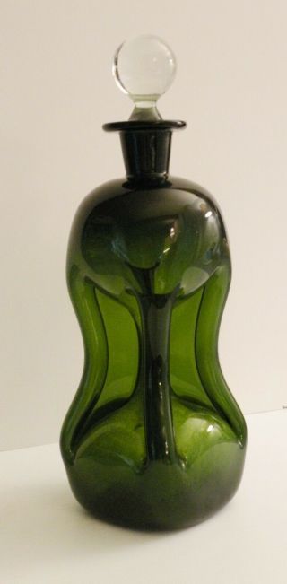 Holmegaard Kastrup Vintage Pinched Dark Green Glass Decanter Kluk Kluk
