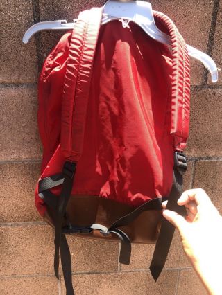 Vintage REI Leather Nylon Canvas Hiking Camping Backpack Red 3