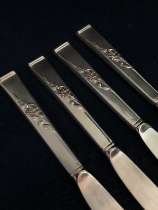 Vintage Set Of 4 Reed & Barton Classic Rose Sterling Silver Handle Dinner Knives