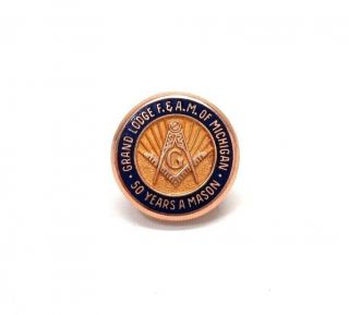 Vintage 10k Solid Yellow Gold Masonic 50 Year Member Lapel Pin - 1.  5g
