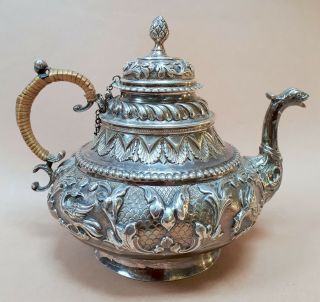 Very Rare C19th Solid Sterling Silver Dutch Teapot W Sea Monster Spout 387g