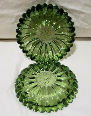 2 Vintage Mid - Century Green Glass Flower Design/pattern 5.  25 " Diameter Ashtray