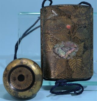 Japanese Wood Lacquer & Mother Of Pearl Inro Late Edo/early Meiji Period