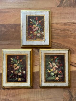 3 Vintage Italian Florentine Art Gold Gilt Wood Small Pictures Plaques