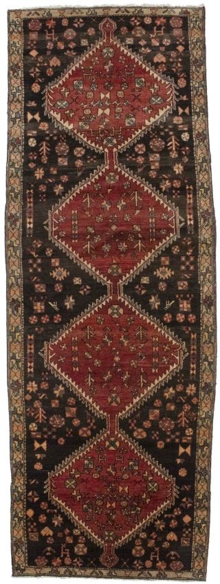 12 Ft Tribal Semi Antique Black 4x12 Zanjan Oriental Hallway Wool Runner Rug