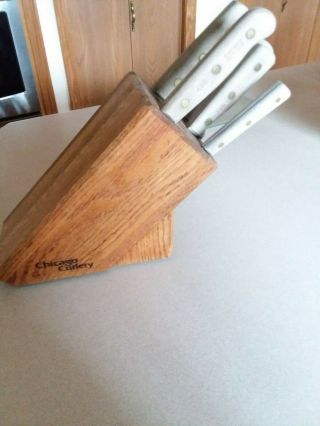 Vintage Chicago Cutlery 6 Piece Wood Handled Knife Block Set