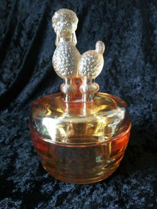 Vintage Jeanette Glass Marigold Iridescent Poodle Powder Jar Box