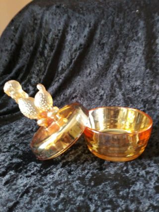 Vintage Jeanette Glass Marigold Iridescent Poodle Powder Jar Box 3