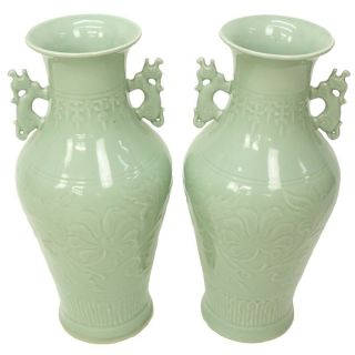 Chinese Longquay Style Celadon Porcelain Vases.