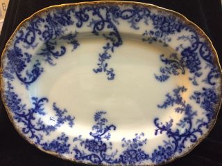 Antique Brown - Westhead Moore (bwm),  England,  Flow Blue 15 " Oval Serving Platter