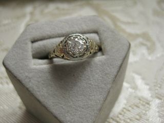 Antique 14k Solid Gold Old European Cut Diamond Ring -.  33 Carat