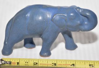 Vintage Red Clay Pottery Elephant Figure,  Matt Blue Glaze,  Arts & Crafts Look