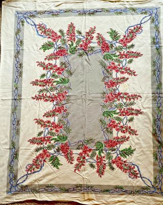 Pretty Vintage Tablecloth,  Cotton,  Floral,  1950 