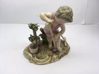 Antique Meissen Porcelain Figurine,  Boy With Shovel