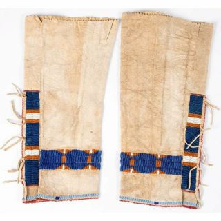 1890s Native American Shoshone Indian Mens Bead Decorated Hide Leggings