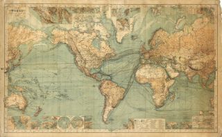 1882 Chart Map Of The World On Mercator 