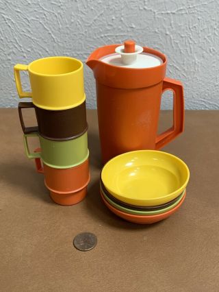 Vintage Child Play Tupperware Mini Harvest Toy Dishes Mugs Bowls Pitcher Retro
