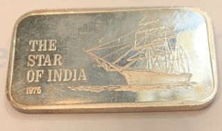 The Star Of India Vintage 1975 1 Oz.  999 Fine Silver Art Bar Ussc
