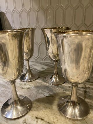 Set Of 4 Whiting Antique Sterling Silver Goblets,  3 - 1/2 " Wide By 6 - 1/2 " Tall