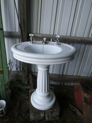 Antique Pedestal Sink Victorian Cast Iron Plumbing Wolff Co Mfg.  Porcelain 1929