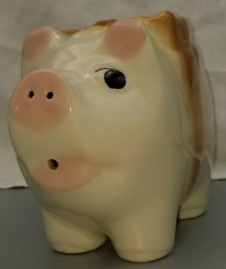 Vintage Signed Usa Pottery Piggy Bank Golden Yellow Bow 