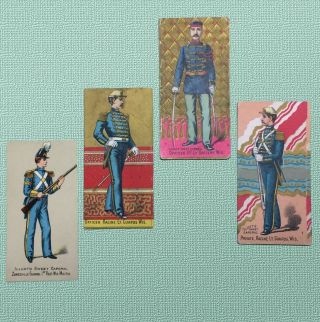 1800s 4 Sweet Caporal Cigarette Cards,  Soldiers In Uniform Wisconsin Usa,  N224