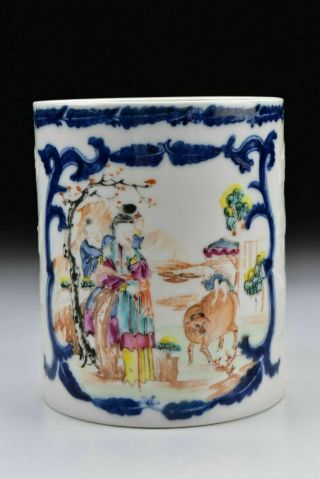 Chinese Export Famille Rose Molded Porcelain Mug With Figures 18th Century