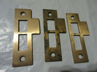 3 Old Vintage Brass Plate Steel Door Jamb Mortise Lock Strike Plates